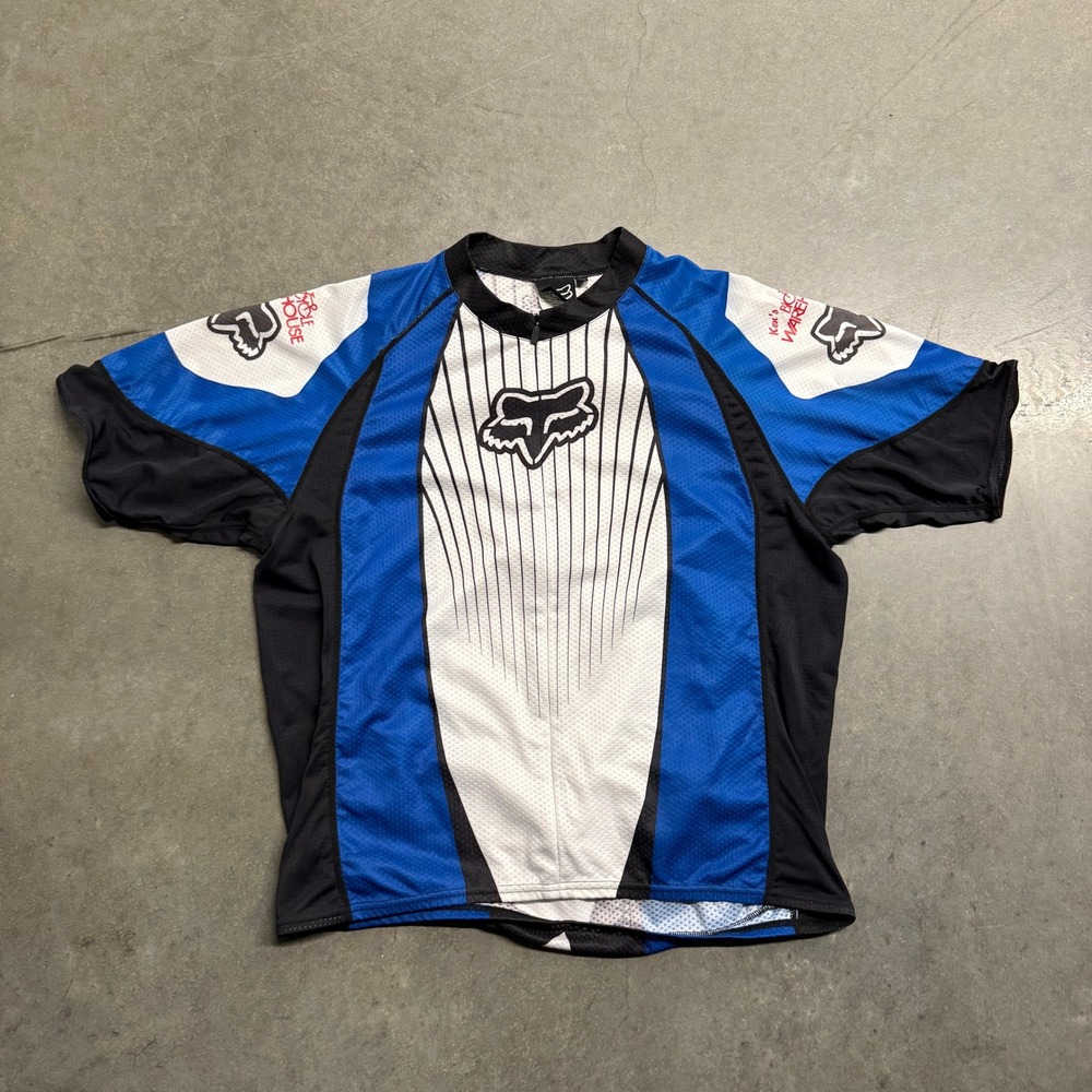 Fox Racing Mens XXL Cycling Jersey Blue White Black Ken's Bicycle Warehouse Zip